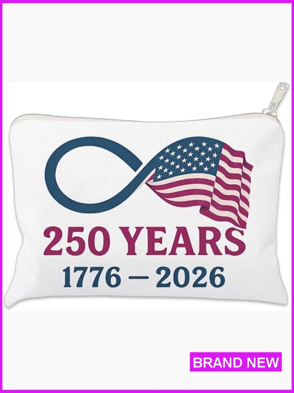 Patriotic Infinity Cosmetic Bag Linen Zipper Pouch Commemorative Travel